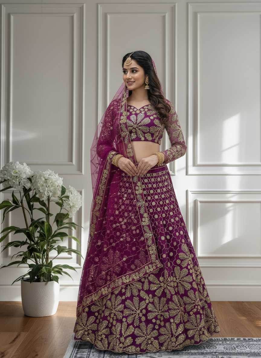 Butterfly Net Embroidered Lehenga - MYLUXURY LANE ENTERPRISE